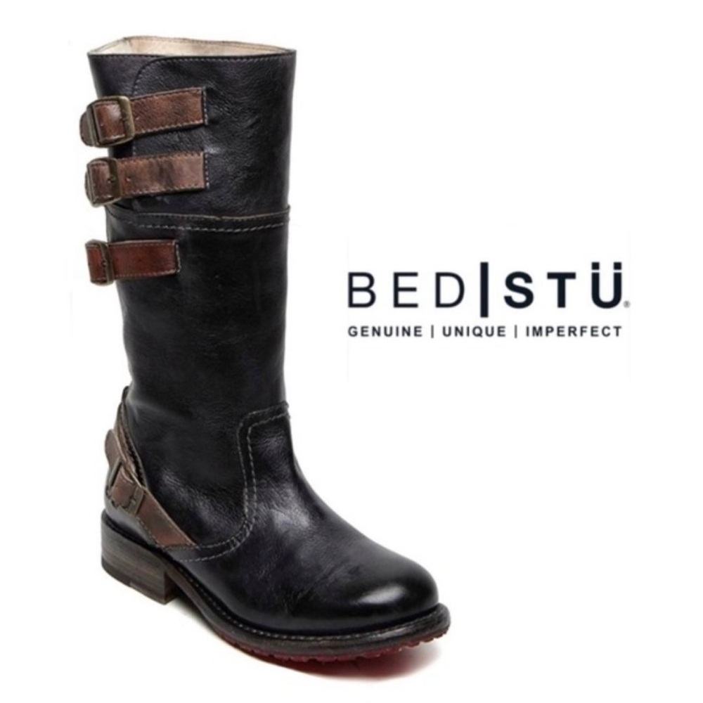 Bed Stu Dorset Women’s Leather Moto Style Boots with Buckles 7.5